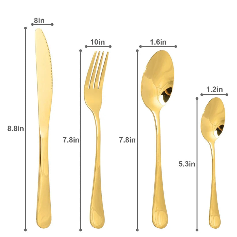 Ensemble de Couverts Dorés - Service de 24 Pièces en Acier Inoxydable