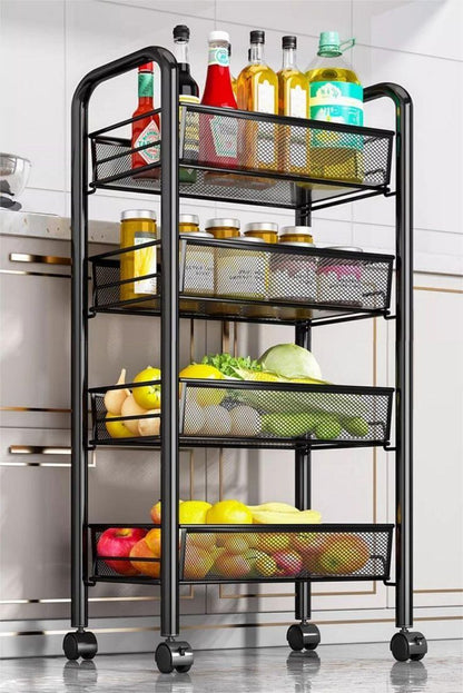 Chariot de rangement multifonction à 4 étagères avec roues pivotantes