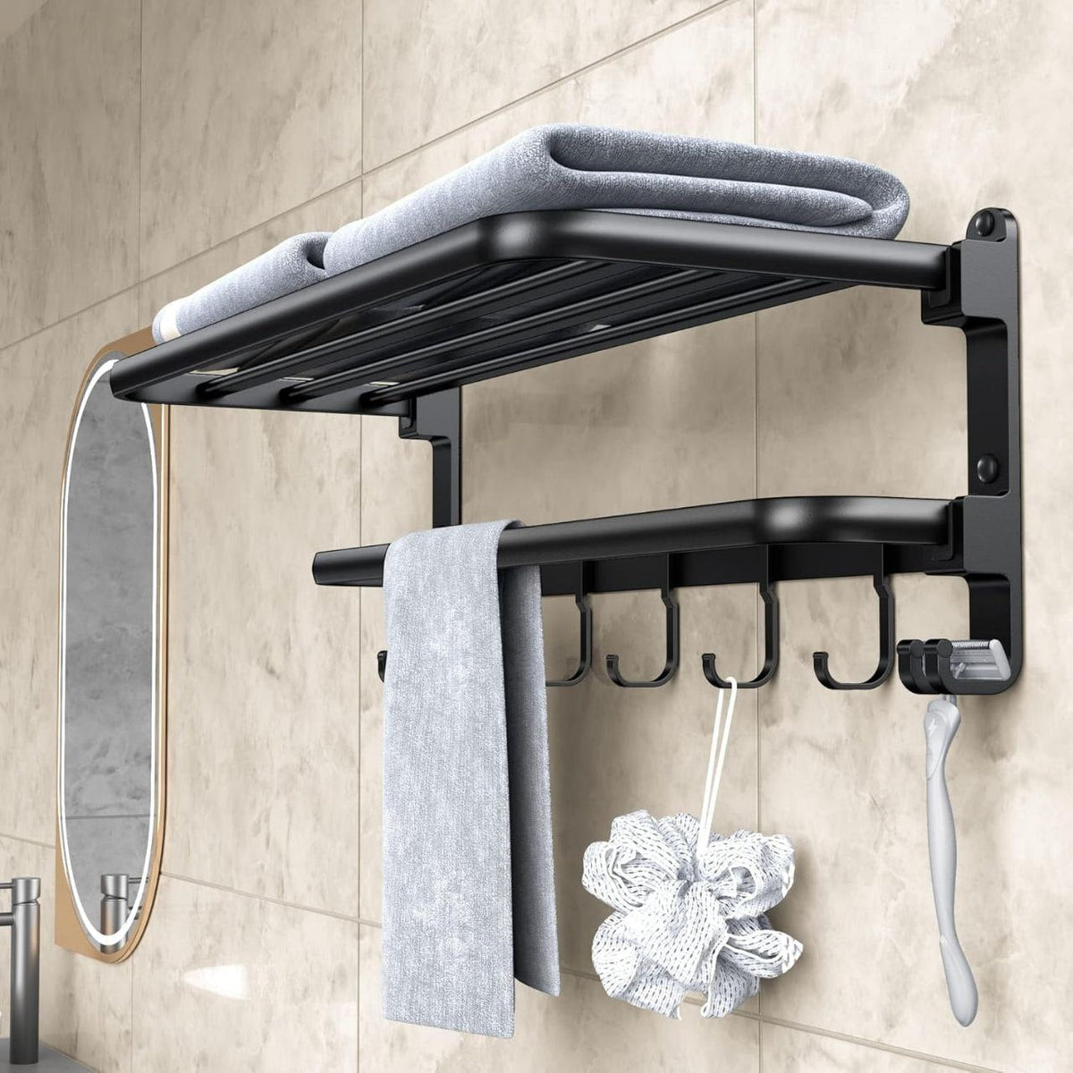 Porte-serviettes mural en aluminium noir