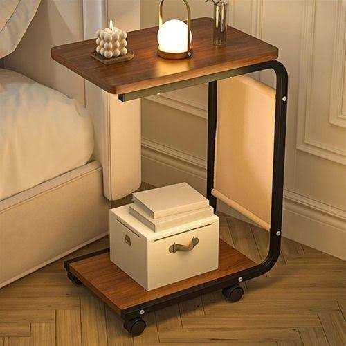 Table d'Appoint Mobile en Forme de C – Support de Rangement à Roulettes