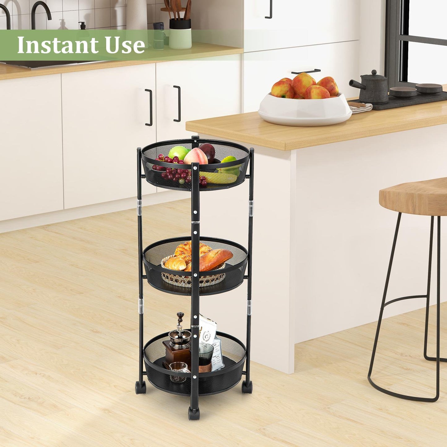 Chariot de Rangement Pliable 3 Niveaux