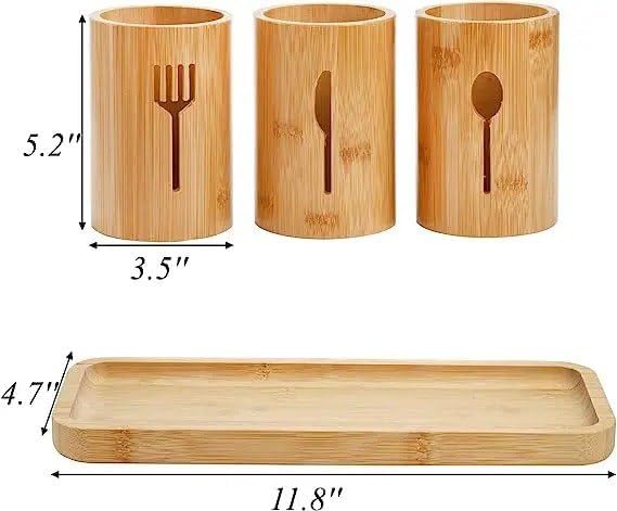 Organiseur d'ustensiles de cuisine  en bambou poli