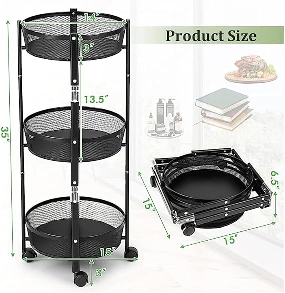 Chariot de Rangement Pliable 3 Niveaux