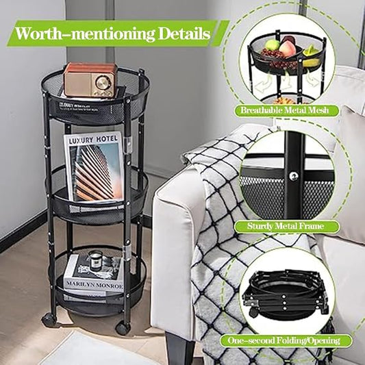 Chariot de Rangement Pliable 3 Niveaux