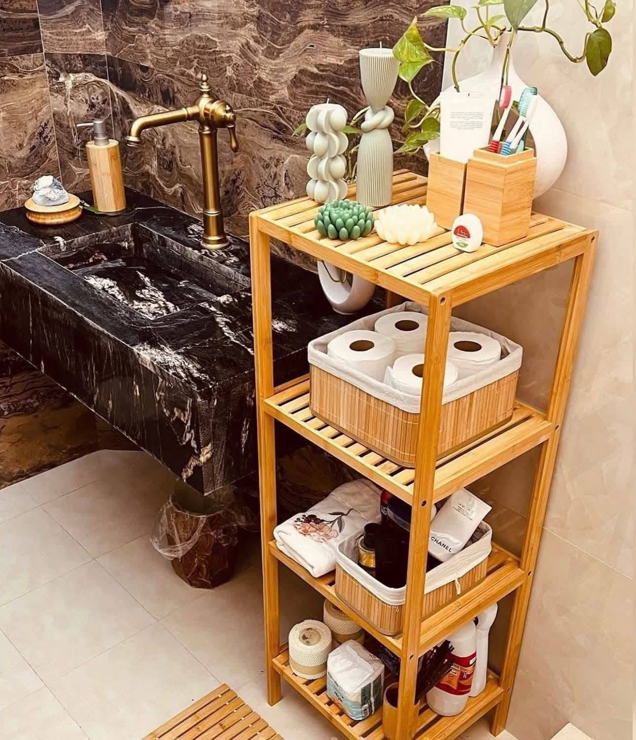 Étagère de Rangement en Bambou à 4 Niveaux