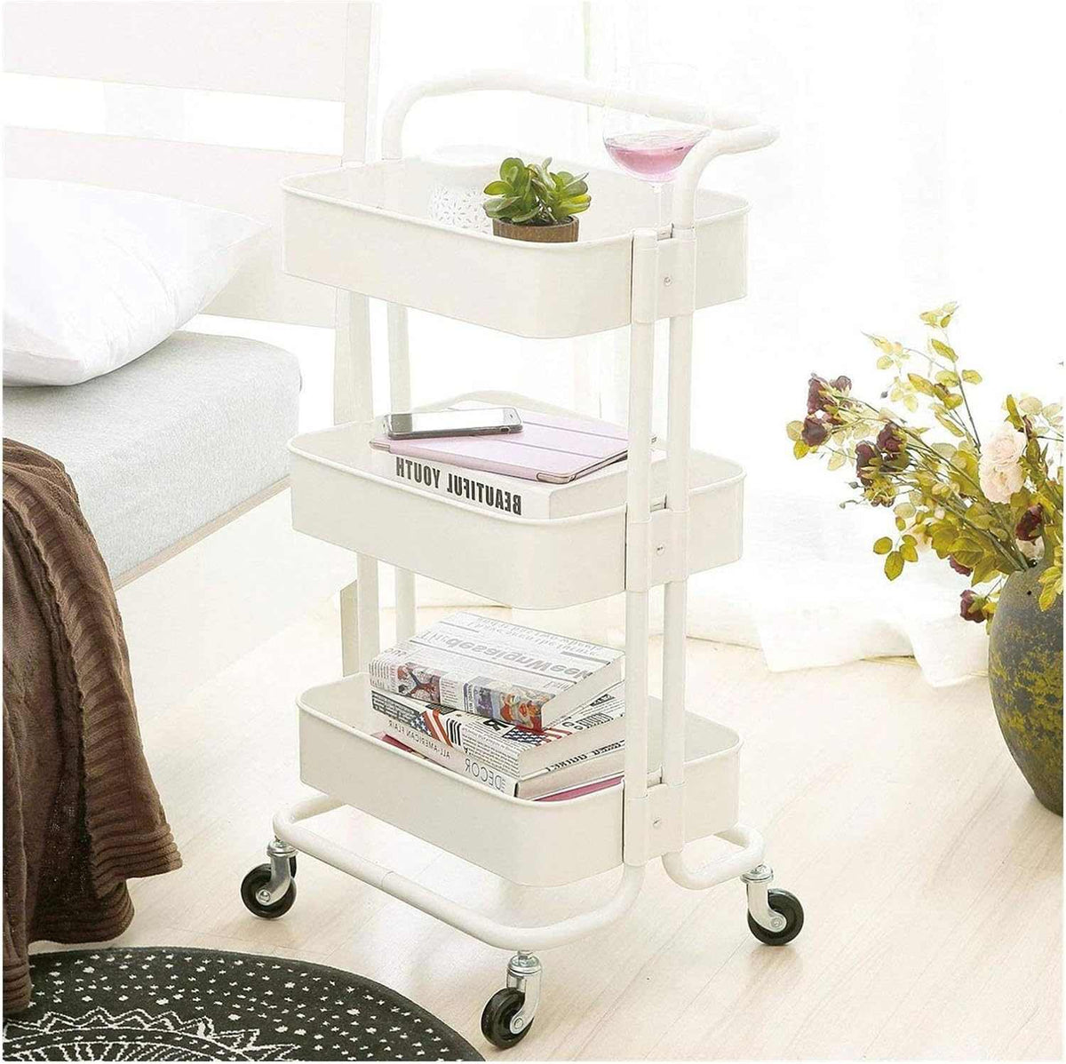 Chariot de Rangement 3 Niveaux avec Roulettes – Organisateur Cuisine Multifonction