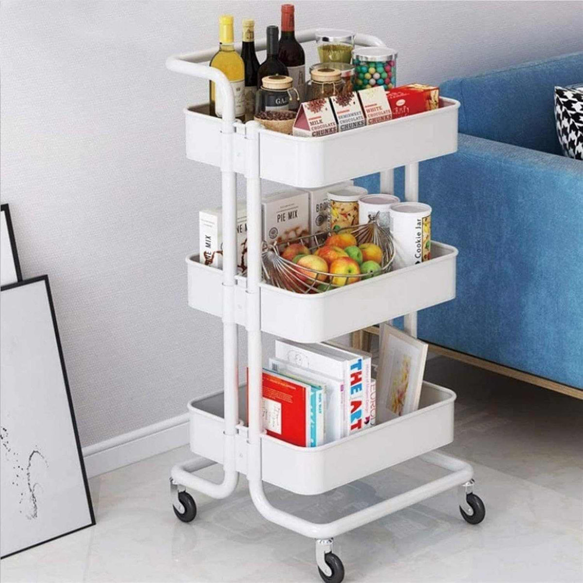 Chariot de Rangement 3 Niveaux avec Roulettes – Organisateur Cuisine Multifonction