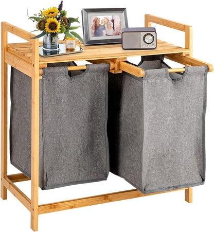 Panier à Linge Double Compartiment en Bambou