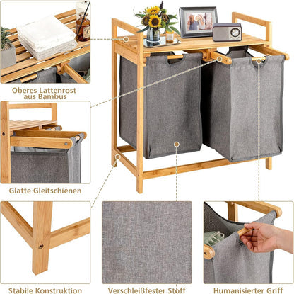 Panier à Linge Double Compartiment en Bambou