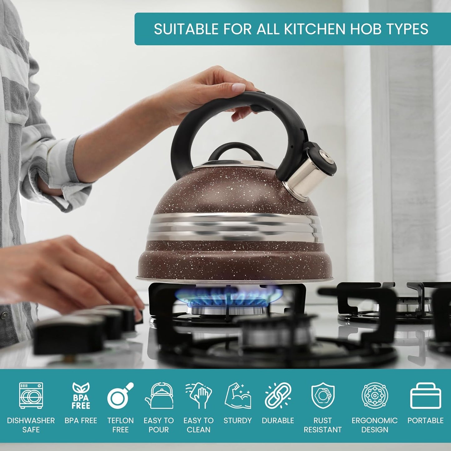 Bouilloire Sifflante Inox 3 L – Chauffe Rapide