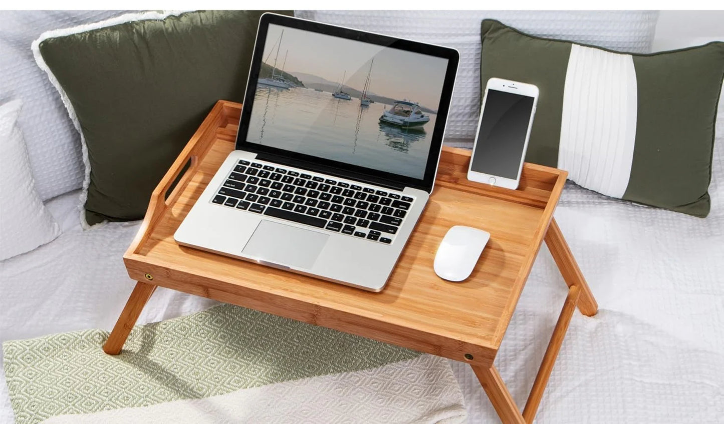 Plateau en bois de bambou Vivana avec pieds pliables