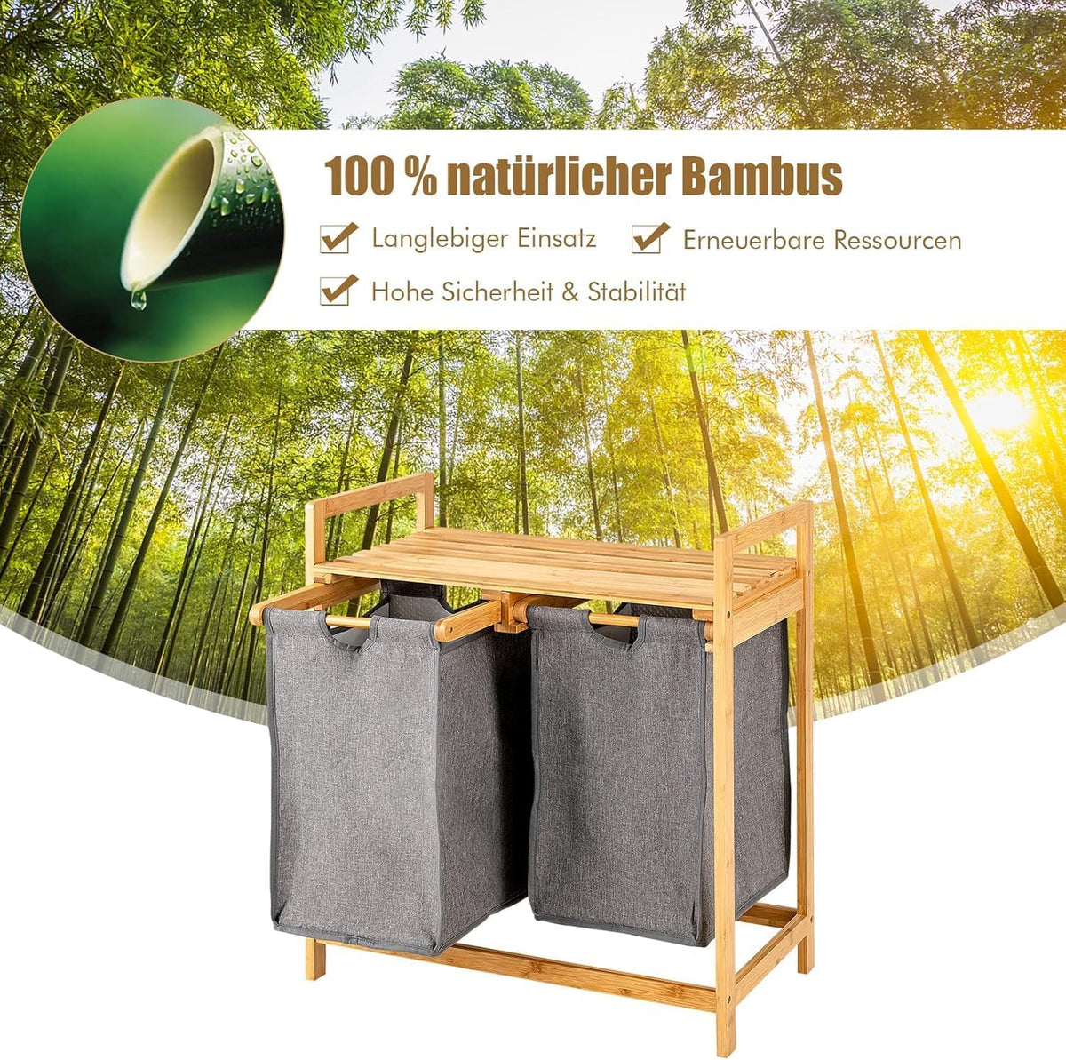 Panier à Linge Double Compartiment en Bambou