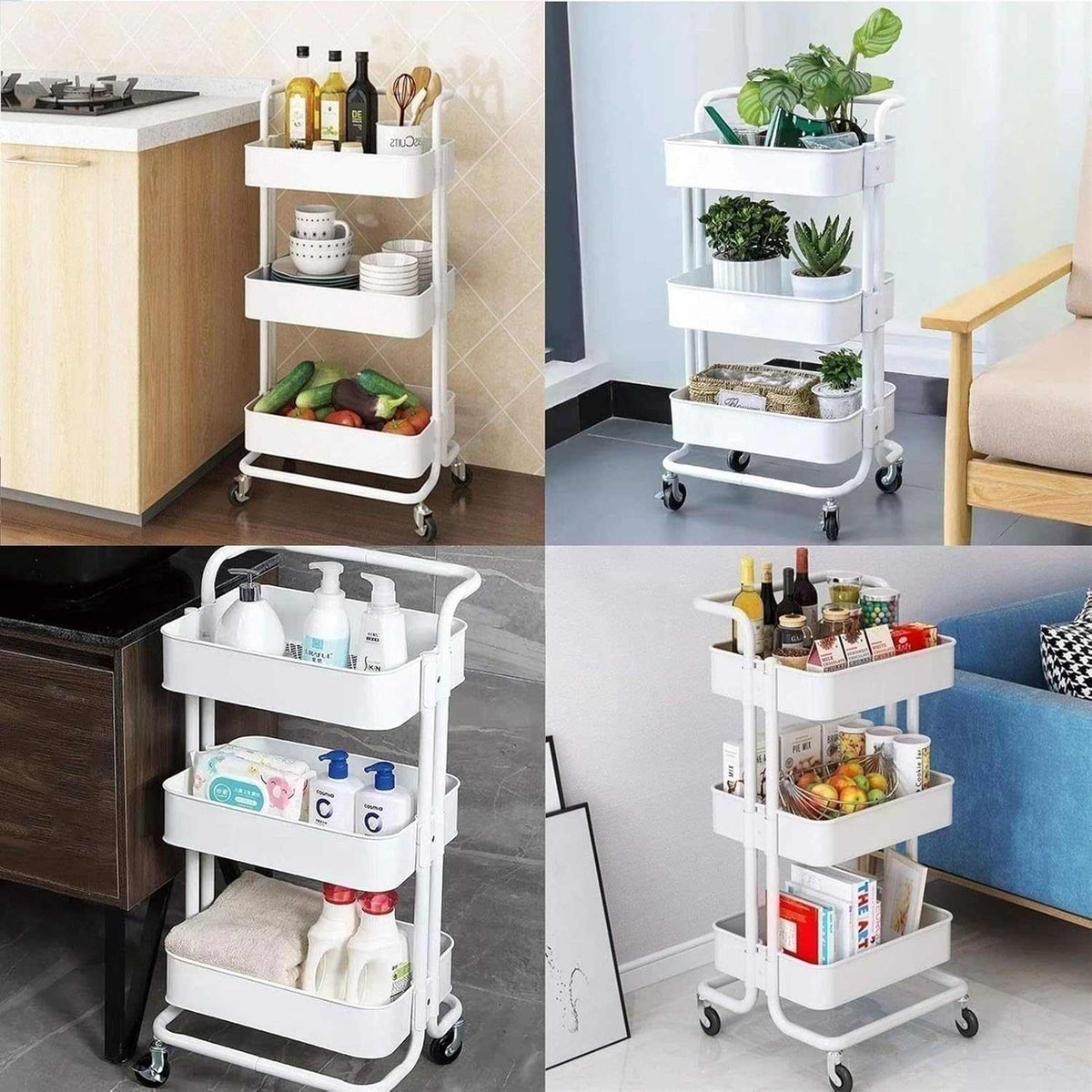 Chariot de Rangement 3 Niveaux avec Roulettes – Organisateur Cuisine Multifonction