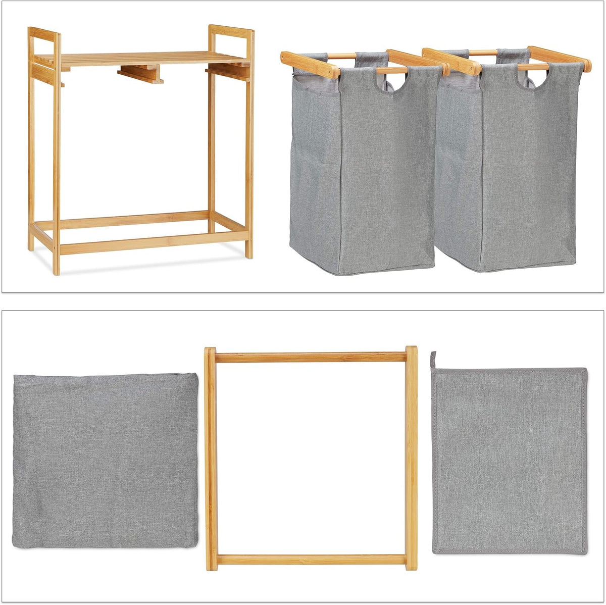 Panier à Linge Double Compartiment en Bambou