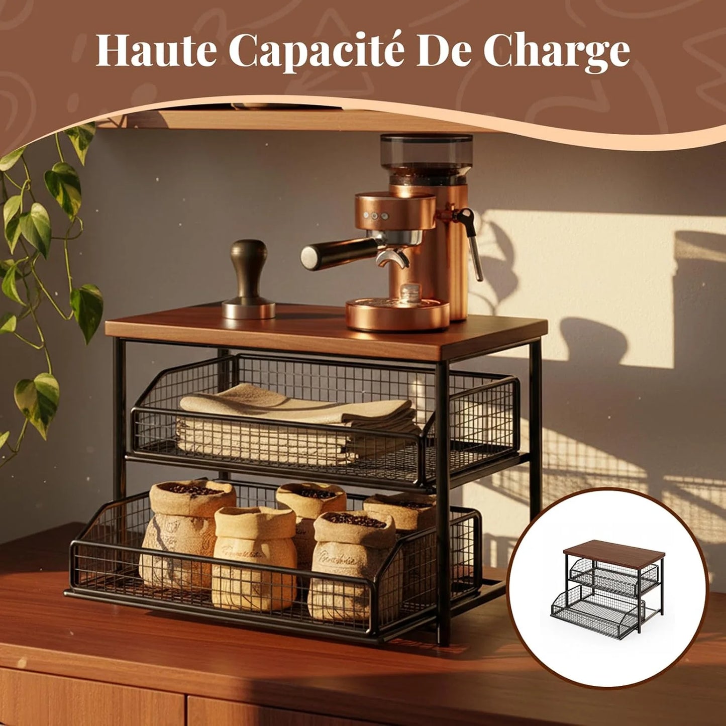 Organiseur de Comptoir 2 Niveaux — Fer & Bois Naturel