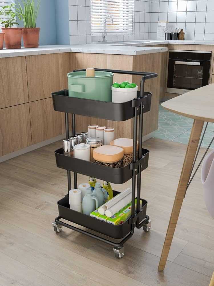 Chariot de Rangement 3 Niveaux avec Roulettes – Organisateur Cuisine Multifonction
