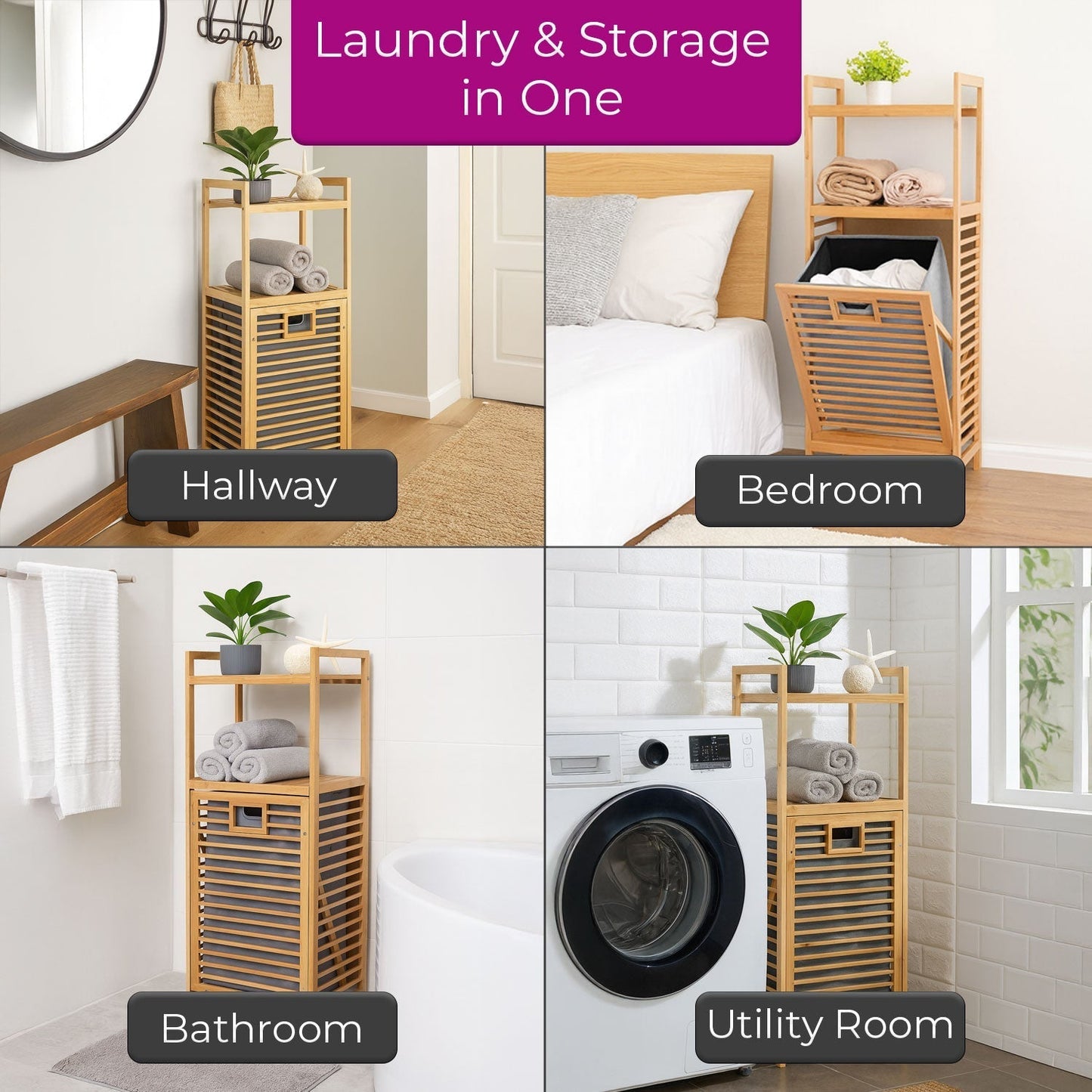 Panier à Linge en Bambou – Bac à Linge Élégant & Pliable pour Salle de Bain