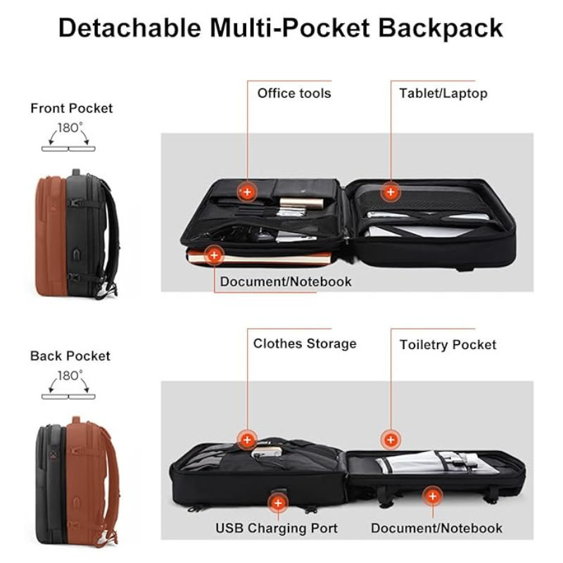 Sac à Dos 2 en 1 Détachable avec Port USB