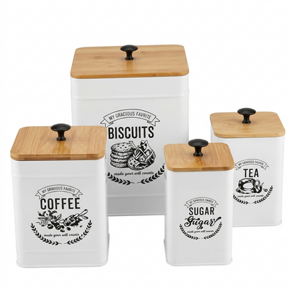 Set de Boîtes Cuisine Métal & Bambou – Rangement Élégant Premium