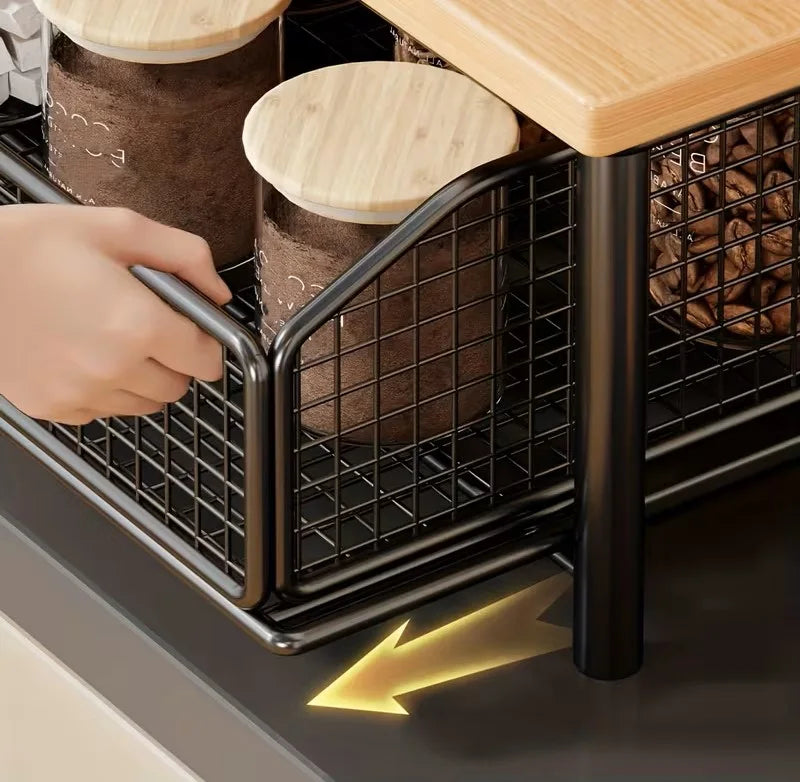 Organiseur de Comptoir 2 Niveaux — Fer & Bois Naturel