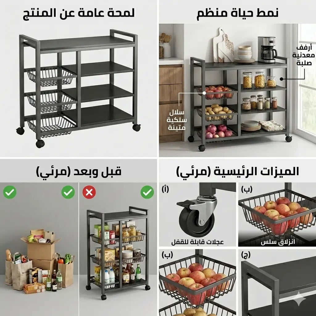étagère Cuisine,Meuble Rangement Cuisine,Chariot de Rangement avec roulettes