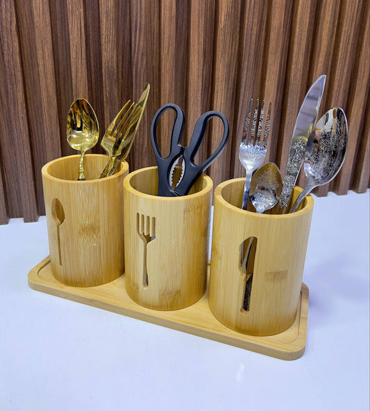Organiseur d'ustensiles de cuisine  en bambou poli
