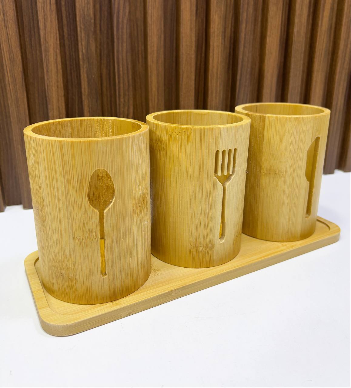 Organiseur d'ustensiles de cuisine  en bambou poli