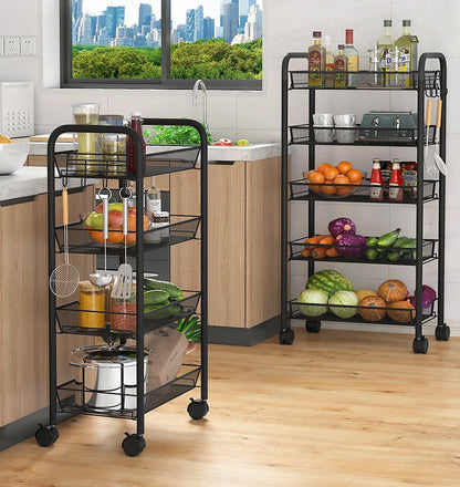 Chariot de rangement multifonction à 4 étagères avec roues pivotantes