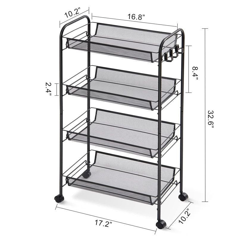 Chariot de rangement multifonction à 4 étagères avec roues pivotantes