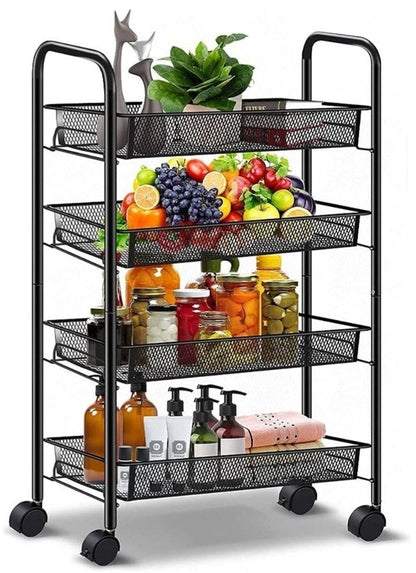 Chariot de rangement multifonction à 4 étagères avec roues pivotantes