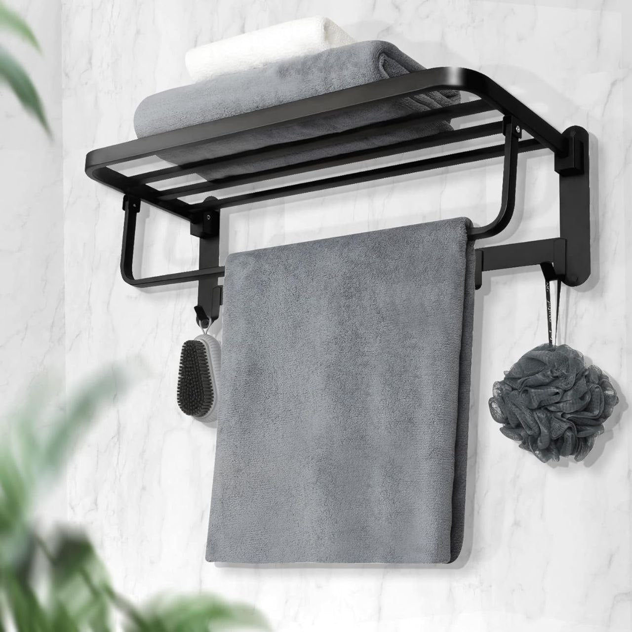 Porte-serviettes mural en aluminium noir