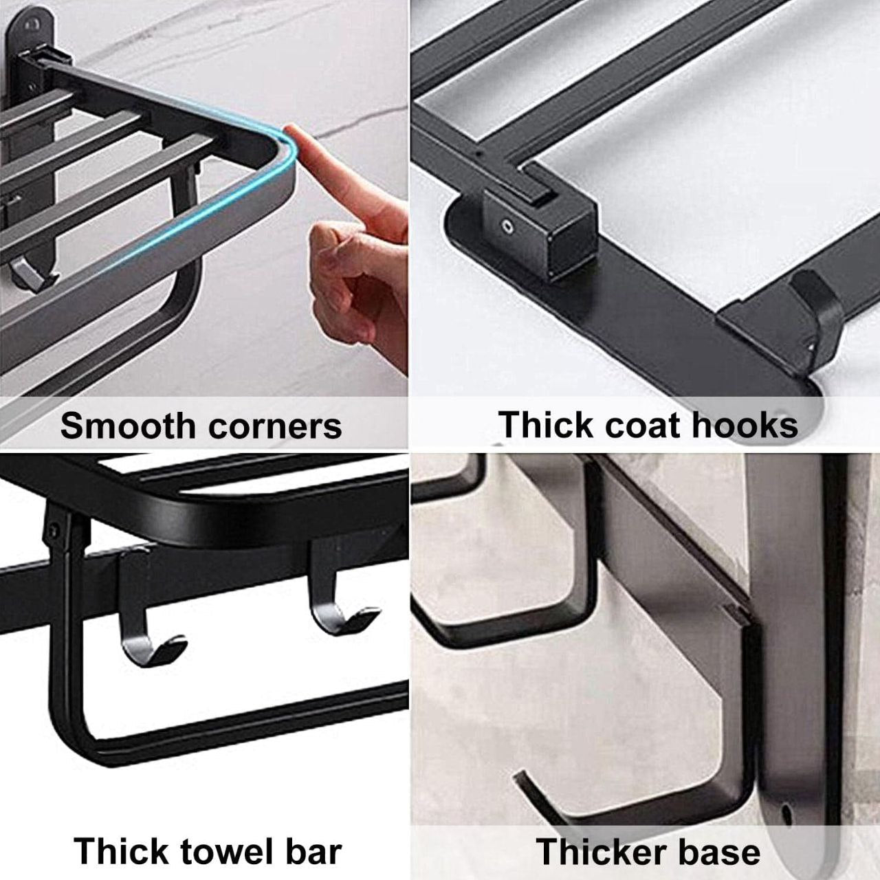 Porte-serviettes mural en aluminium noir