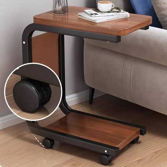 Table d'Appoint Mobile en Forme de C – Support de Rangement à Roulettes