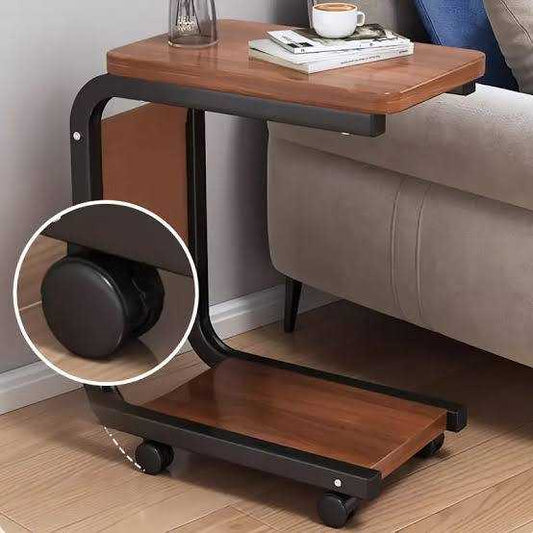 Table d'Appoint Mobile en Forme de C – Support de Rangement à Roulettes