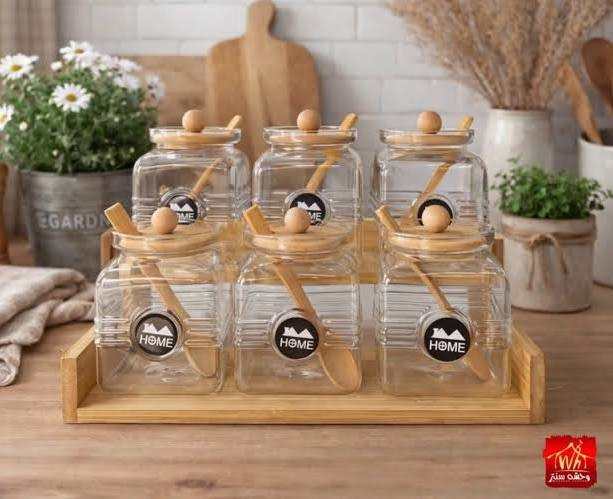 Ensemble de 6 bocaux de conservation en verre avec support en bambou
