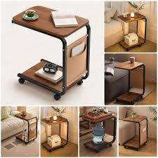 Table d'Appoint Mobile en Forme de C – Support de Rangement à Roulettes